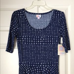LulaRoe Nicole White & Navy Blue Dress Size Small